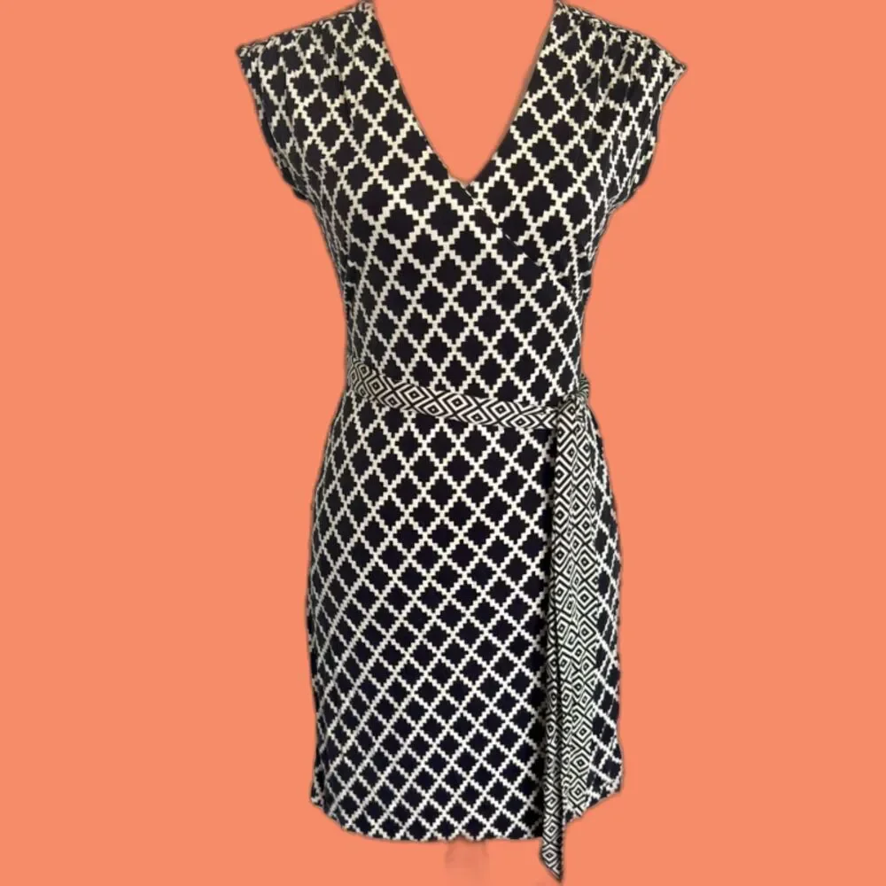 Tory Burch Black & White Silk Wrap Dress - Size XS